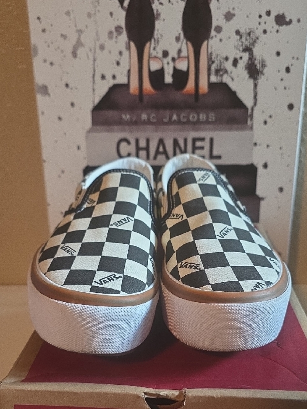 Vans Women's Checkerboard Slip-On Sneakers - Black & White - Picture 3 of 9